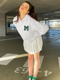 White Oversized Sweatshirt Women Korean Fashion Button Turn-down Collar Pullovers Loose Cute Top Clothes