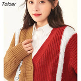 Women Knit Cardigan 2022 Winter Long Sleeve V Neck Loose Sweaters with Button Rabbit Embroidery Warm Casual Chic