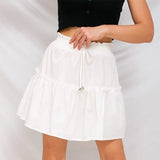 Summer Solid Sexy Mini Skirt Women Fashion Lace-up Plus Size Ruffle Boho A Line Skirt Ladies High Waist Skirt Jupe