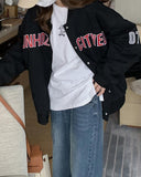 Letter Print Long Sleeves School Baseball Long