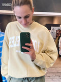 Fashion Women Sweatshirts Tops Autumn Vintage Faded Washed Letters Sweatshirts Long Sleeve O-Neck Pullover Tops Streetwear-Outfit