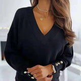 V-neck Jumper Knitted Sweater Women Autumn Loose Pullover Women Sweater Loose Office Lady Casual Winter Female Sweater