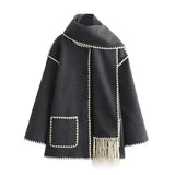 Women's Clothing French Fashion Single Buckle Tuxedar Scarf Splicing