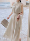 party 2022 Summer Elegant White Dress Women Slim Pure Color One Piece Dress Koraen Casual Fairy White Beach Sleeveless Dress Y2k