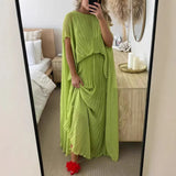 Women's Dress Solid Color Pressure Folding Over The Big Swing Fashion Loose Tie Women