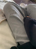 Wide Leg Pants Women Sweatpants Bow Embroidery Casual Pantalon Femme 2023 New Bottoms High Waist Straight Sweet Trousers-Outfit