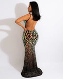 Sexy Squins Backless Straps Long