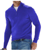 New Autumn Long Sleeve V-Neck Wool Woolen Zip-Up Men's Casual Polo