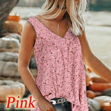Tank Top Women Floral Print Sleeeless Loose Casual V-Neck Vest Camis 2021 New Fashion Ladies Vintage T-Shirt