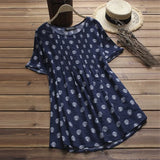 2021 Summer ZANZEA Women O Neck Short Sleeve Polka Dot Blouse Casual Loose Cotton Linen Work Shirt Pleated Top