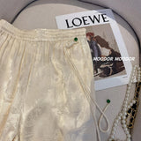 Jacquard Straight Trousers 2023 Summer New Chinese-Style High-Waist Satin Buckle Casual Wide-Leg Trousers-Outfit