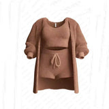 2025 New Knitted Plush Long-Sleeved Coat Vest Shorts Four-Piece Set + Three-Piece