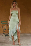 New Women's Lysau Irregular Slings Solid-Colored Dress Bareback Tie Low Breast