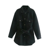 Women Fashion With Belt Loose Jacket Coat Vintage Long Sleeve Pockets Female Outerwear Chic