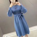 Size Loose Solid Casual O-Neck A-Line Autumn Winter Sweater Dress Female Dress Sweater Bottoming Maternity Spring
