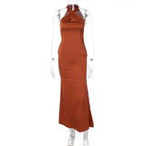 Women Satin Sleeveless Halter Midi Dress Bodycon Backless Sexy Party Club Elegant Evening Dresses Fall Winter