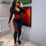 2021 Casual 2 Two Piece Set Tracksuit Sweatsuits For Womens Outfit Long Sleeve Zipper Top Patchwork Pants Matching