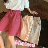 Women Pattern Embroidery Lovely Loose Casual Elastic Waist Daily Harajuku Korean Style Womens Knee-length Workout