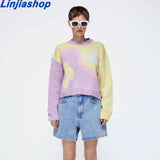 Winter Women Knitted Sweater New Tie-Dye Warm Pullover Round Neck Loose Long Sleeve Casual Street