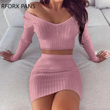 Ribbed Crop Top & Skirt Sets Sweat Suits Women-Outfit