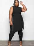 Side Slit Long Shirt and Pants Plus Size 2 Piece