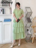New Summer Temperament All-match O-neck short sleeve Dress waist slim multi-layer Ruffles cake