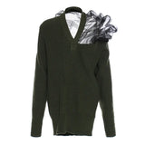 Autumn And Winter Belgian Personality Autumn And Winter Three-Dimensional Mesh Splicing Large Velvet Wool V Collared Sweater
