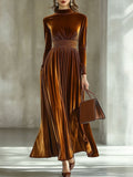 And Winter New Half-Healt Collar Waist Repair Folded Gold Velvet Temperament Long