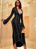 Knit Sexy Lace-Up Long Party