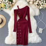 Shoulder Strap Dress Women Sexy Fashion Split Bodycon Dress Autumn Winter Elegant Off Shoulde Elastic Knitter
