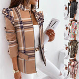 Explosion Autumn And Winter Lotus Leaf Side Long Sleeve Zipper Print Suit Small Coat