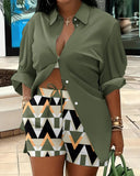 Women's Clothing Explosion Two Sets Of Long-Sleeved Shorts Printed Commuter