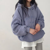 Solid Color Letter Embroidery Oversized Hoodie-Outfit