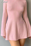 Backless Solid Knitted Dress Pink Beige Casual Chic and Elegant Fashion Slim A-line Mini Dresses Party Holiday