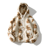 Cartoon Bear Lamb Wool Zip Up Hoodie Women's Sweatshirts Casual Oversized Brown Winter Clothes Women Jackets Cute Korean