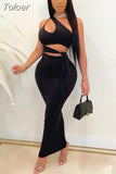 Sexy Asymmetric Cut Out Maxi Dresses for Women Summer Party Dress Black Blue Sleeveless Bodycon Dress
