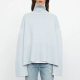 2022 Autumn Winter Oversized Knitted Pullover Women Turtleneck Long Sleeve Khaki Striped Loose Sweater Casual