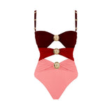 2025 New Sling With Breast-Plated Hollow Swimsuit Women's Half-Body Dress Two-Piece