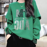 Pullovers Women Spring Autumn Trendy Ruffled Long-sleeved Sweatshirts Personality Loose Diamond-studded O-neck