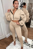Puff Sleeve Zipped Crop Top and Matching Pants 2PC