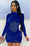 Party Sexy Mesh Patch Velour Mini Bodycon