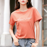 Women's Pullover Round Neck Solid Letter Printing Short Sleeve T-shirt Fashion Casual Large Office Lady Elegant Tops-Outfit