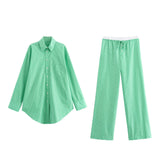 New Striped Poplin Loose Shirt 8364674 Trousers 8311674-Outfit