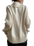 Autumn Winter Casual Zipper Y2K Fairy Cardigan Women Turtleneck Long Sleeve Oversized Knitted Basic Loose Sweate-Outfit