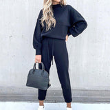 Tracksuit 2 Piece Sets Autumn Solid Fashion Casual Outfits Long Sleeve Tops High Waist Bandage Pants Oversized