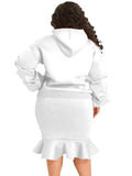 Plus Size Puffed Long Sleeve Hoodies And Fishtail Skirt 2 Piece