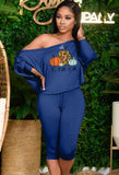 Halloween Pumpkin Off Shoulder Long Sleeve Top And Midi Pants