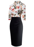 Floral Patch Black Keyhole Long Sleeve Office