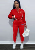Casual Letter Print Long Sleeve Pocket Jacket And Pant 2 Piece
