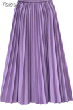 Women Chic Elastic Fashion A Line Elegant College Style Casual Solid Color Office Temperament Spring Summer Pleated